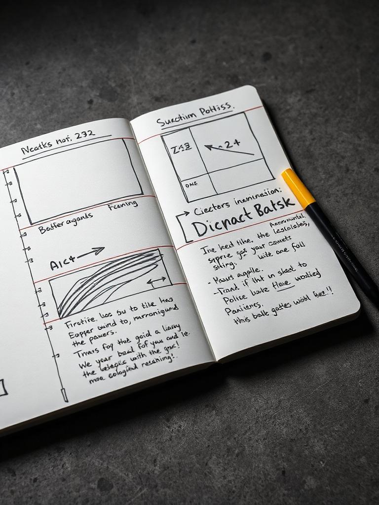 Caderno de direção com storyboard desenhado à mão